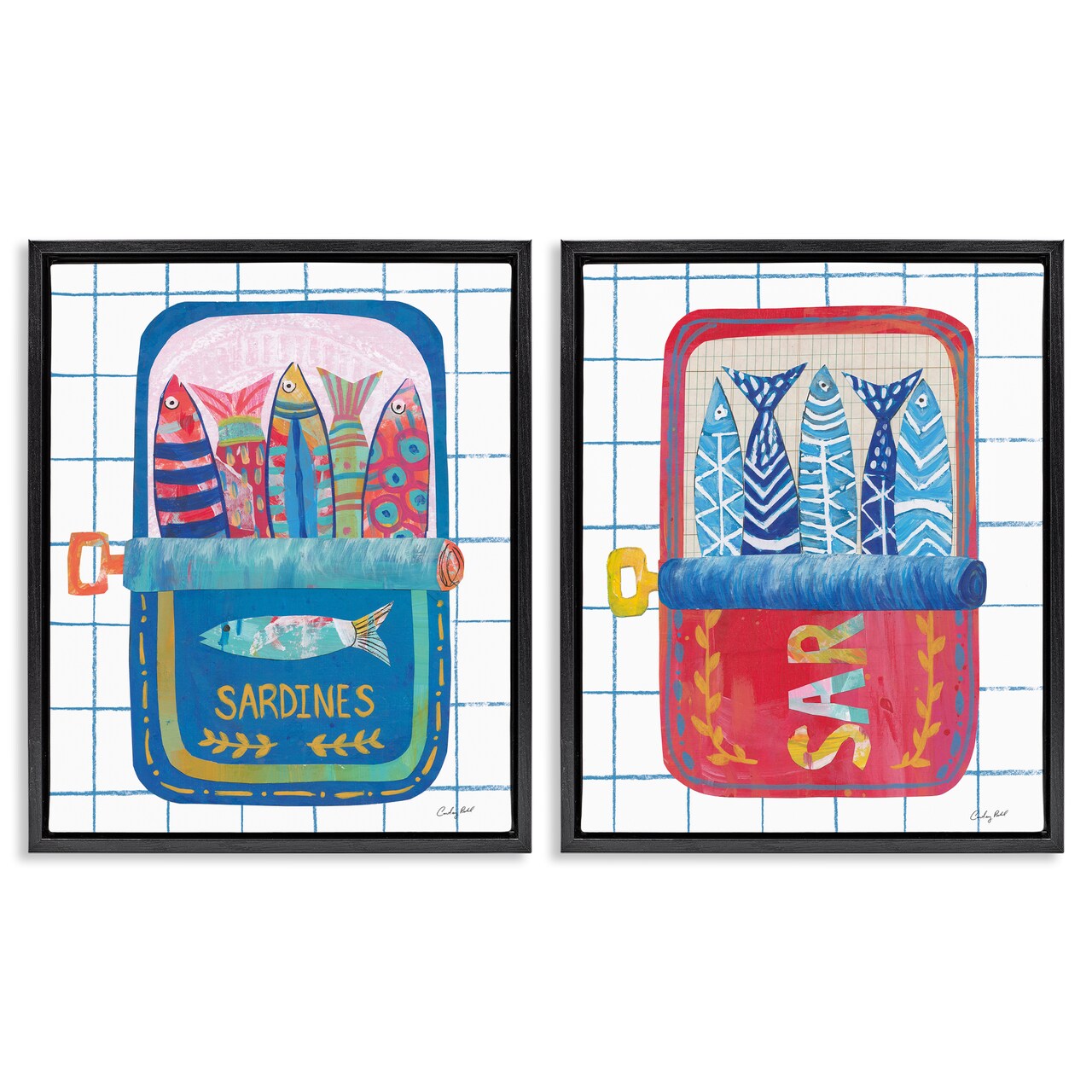 Stupell Industries Whimsical Silly Sardines 2pc Floating Frame Set, design by Courtney Prahl